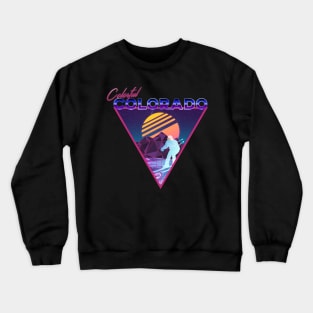 Retro Vaporwave Ski Mountain | Colorful Colorado | Shirts, Stickers, and More! Crewneck Sweatshirt